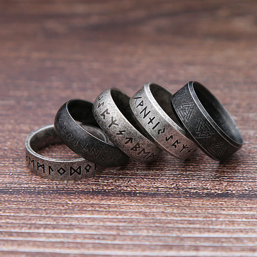Bague Viking Runiques En Acier 316L – Style Nordique