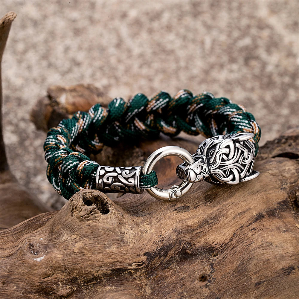 Bracelet Viking Loup Homme En Paracorde Et Acier