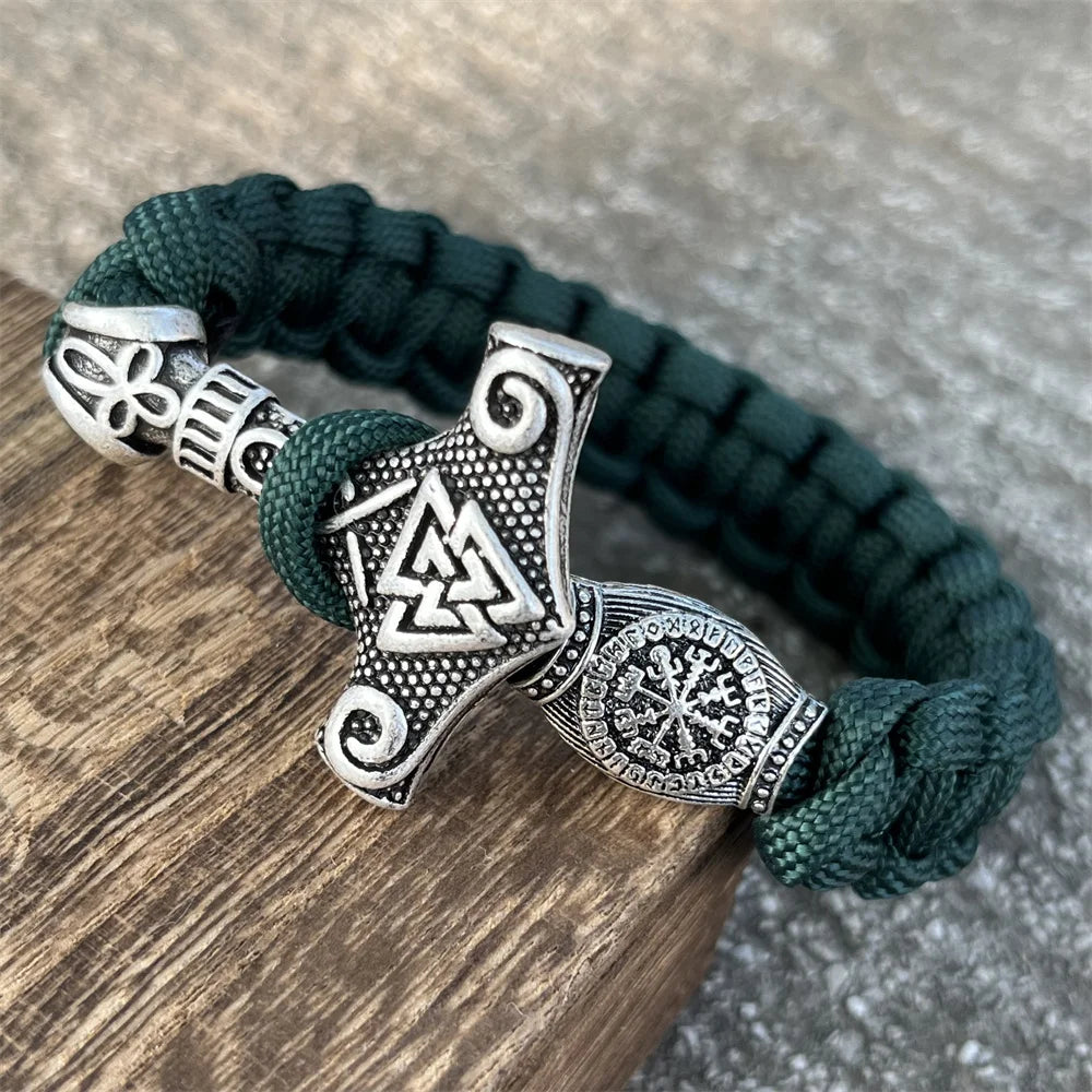 Bracelet Viking Marteau de Thor & Valknut – Corde Tressée Nordique - Nordikfuri