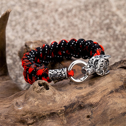 Bracelet Viking Loup Homme En Paracorde Et Acier