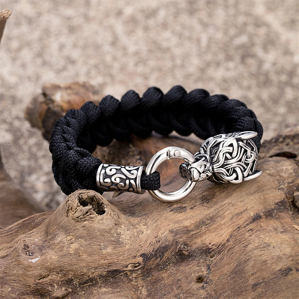 Bracelet Viking Loup Homme En Paracorde Et Acier
