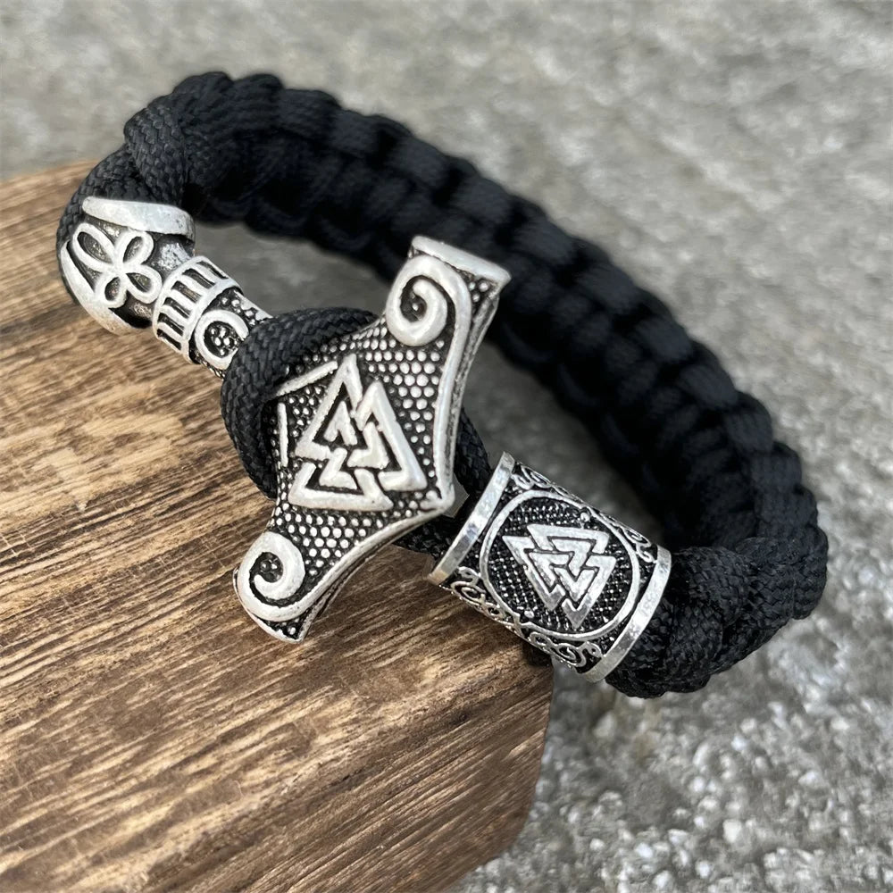 Bracelet Viking Marteau de Thor & Valknut – Corde Tressée Nordique - Nordikfuri