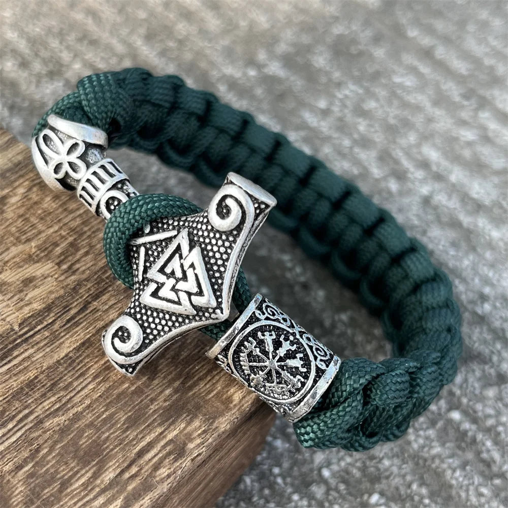 Bracelet Viking Marteau de Thor & Valknut – Corde Tressée Nordique - Nordikfuri