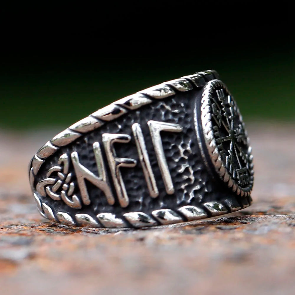 Bague viking Vegvisir en acier inoxydable symbole protection nordique