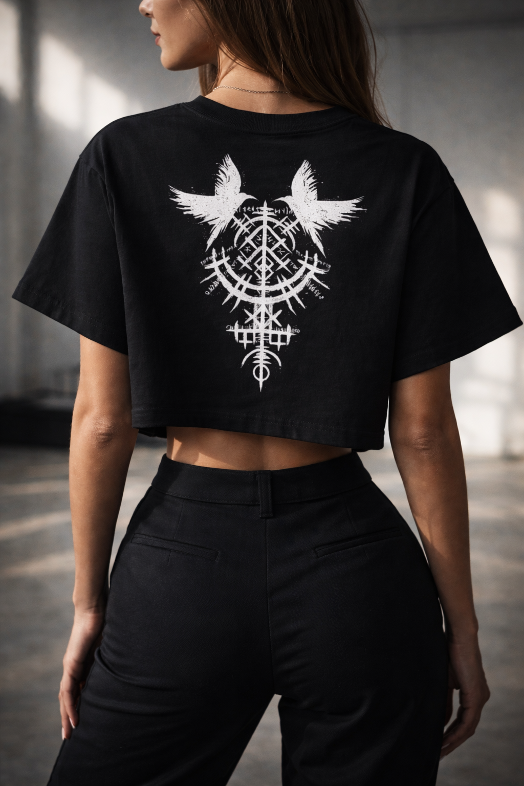 Nordic Raven Crop Top – Viking Back Print. - Nordikfuri