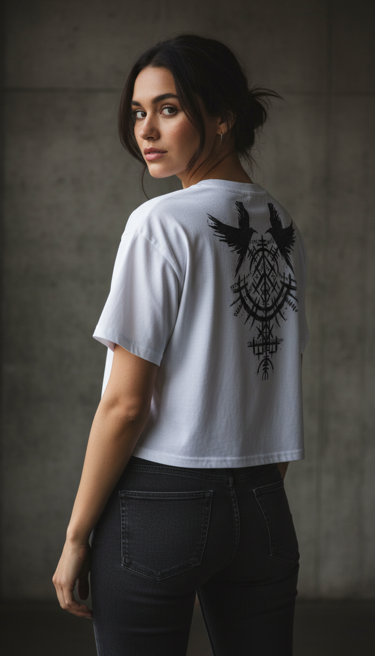 Nordic Raven Crop Top – Viking Back Print. - Nordikfuri