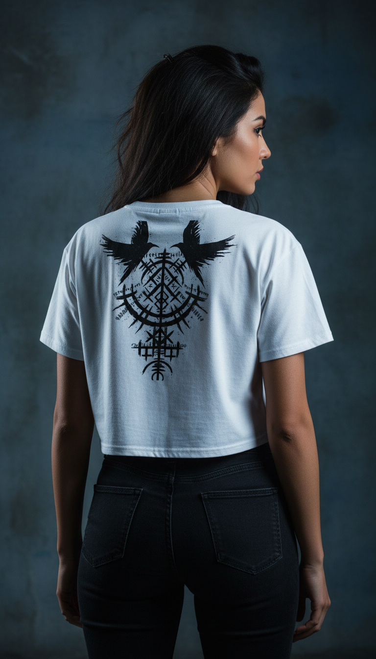 Nordic Raven Crop Top – Viking Back Print. - Nordikfuri