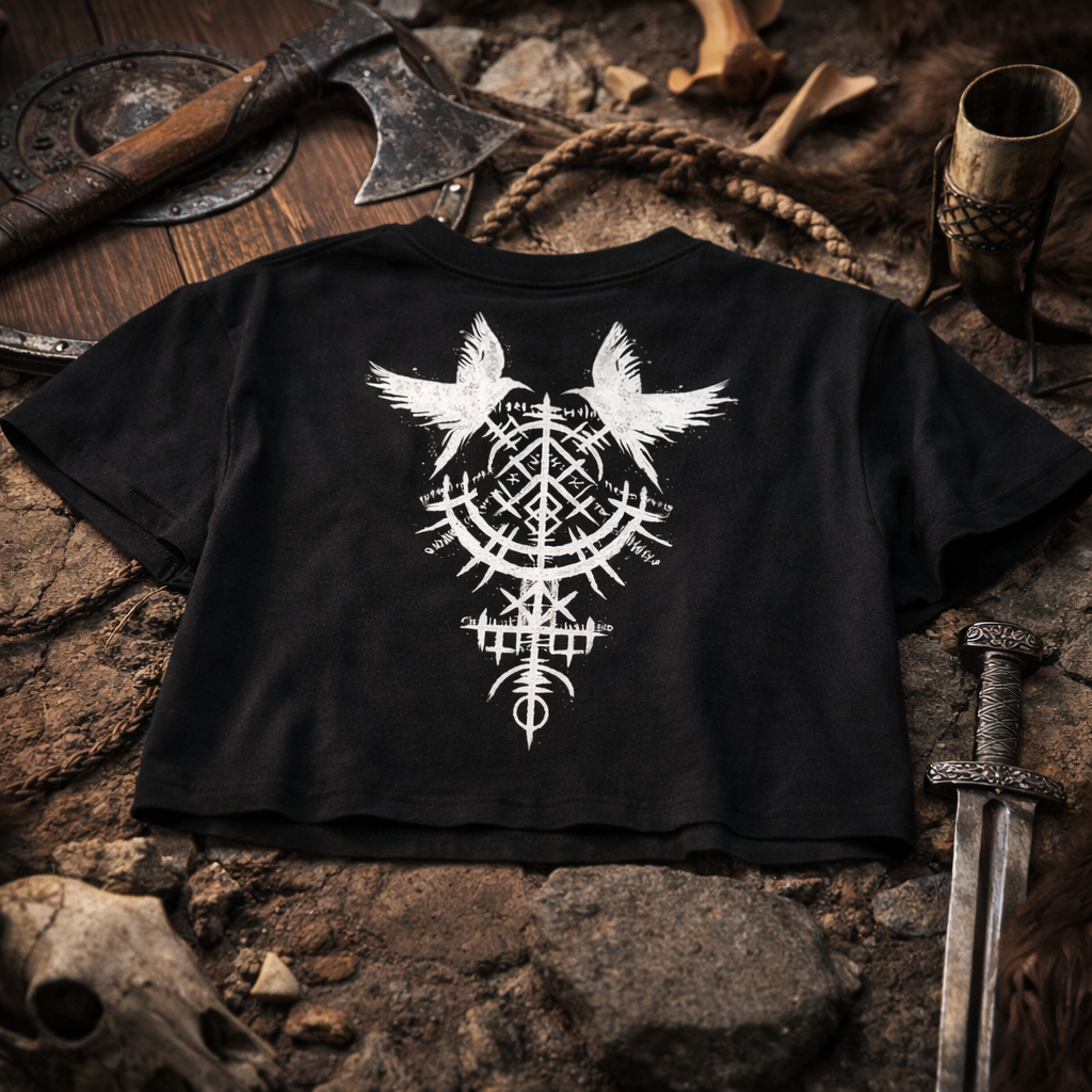 Nordic Raven Crop Top – Viking Back Print. - Nordikfuri